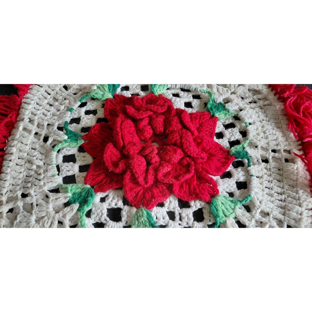 vintage handcrafted crochet 3D rose granny square pillow cover Grandma Decor Art - Picture 3 of 12